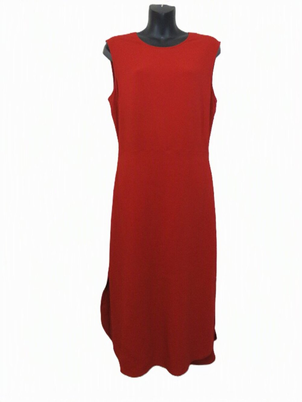 ALC size 10 Sleeveless Shift Dress Cut Out Back Burgundy Brick Midi Basic Slit